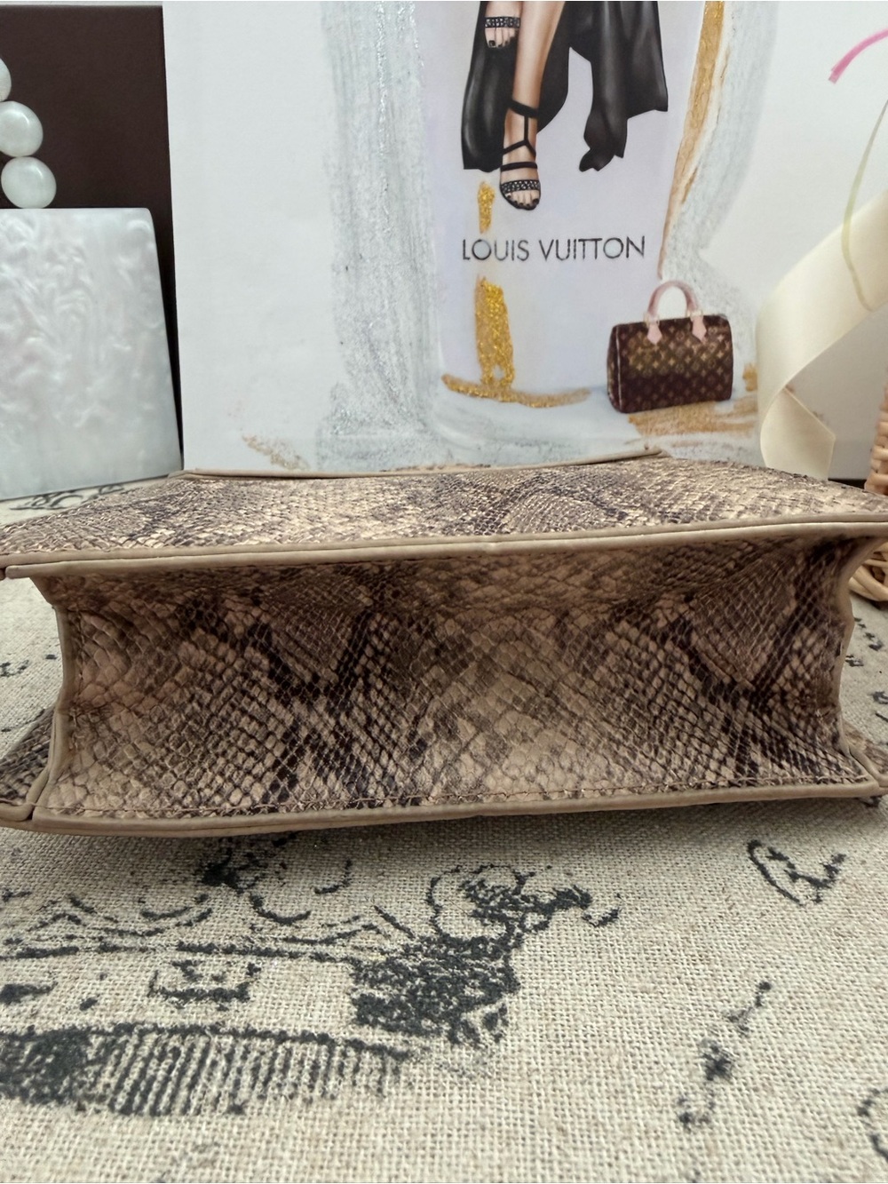 Python-Pattern Top Handle Mini Bag in Brown snake print - Picture 3 of 6